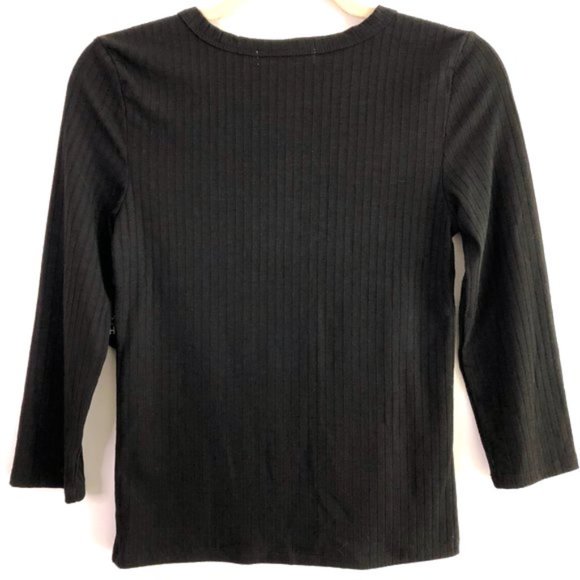 New Crave Fame Striped Rib Knit 3/4 Sleeve Tee Black Multi Juniors Size Medium - Picture 7 of 13